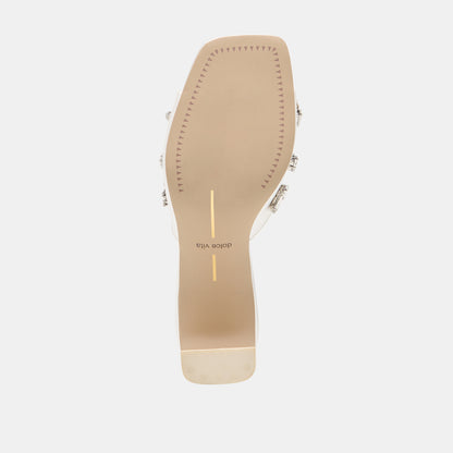 GENENE RHINESTONE HEELS WHITE SATIN