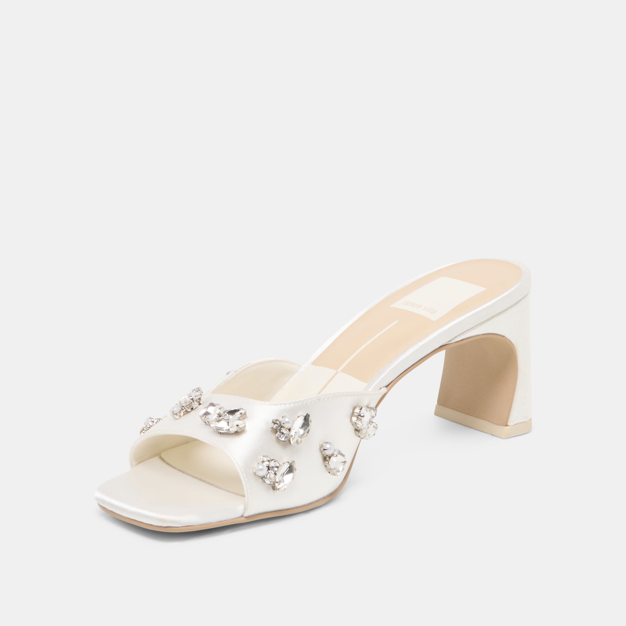 GENENE RHINESTONE HEELS WHITE SATIN - view 4