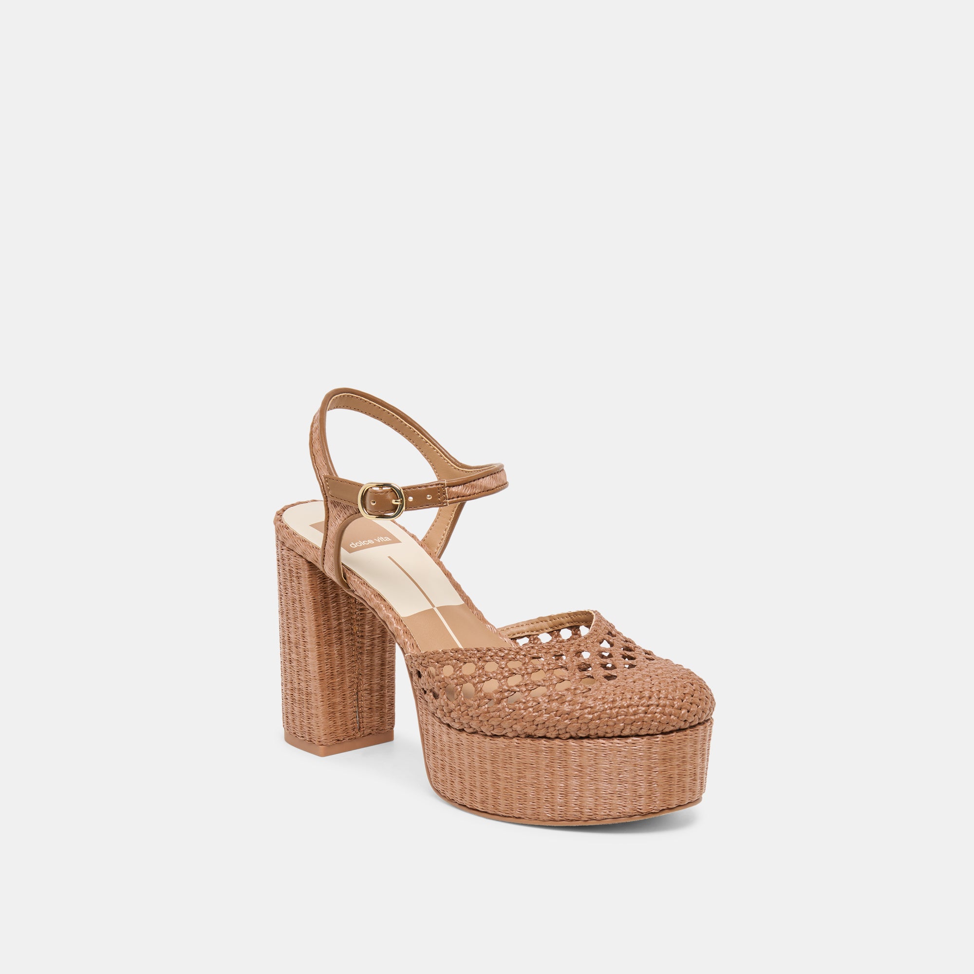 GERO HEELS MID BROWN WOVEN RAFFIA - view 3