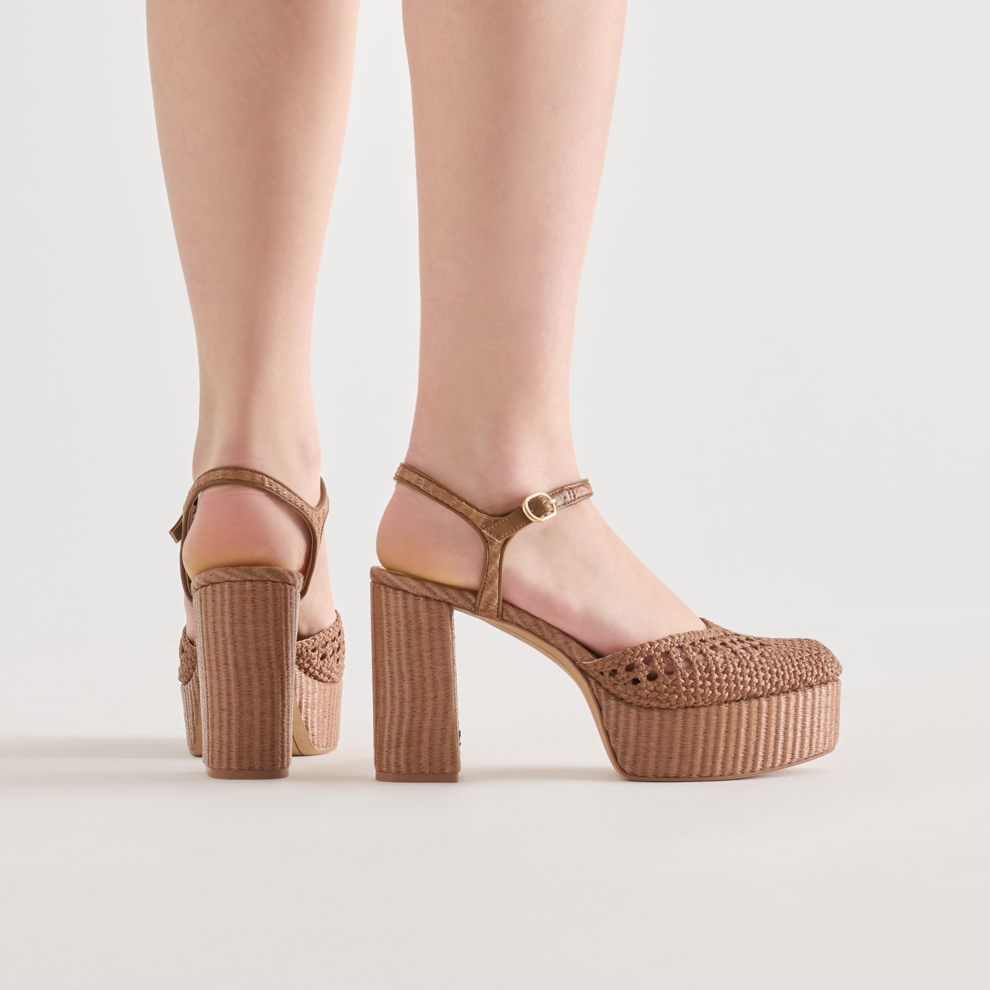 GERO HEELS MID BROWN WOVEN RAFFIA - view 2