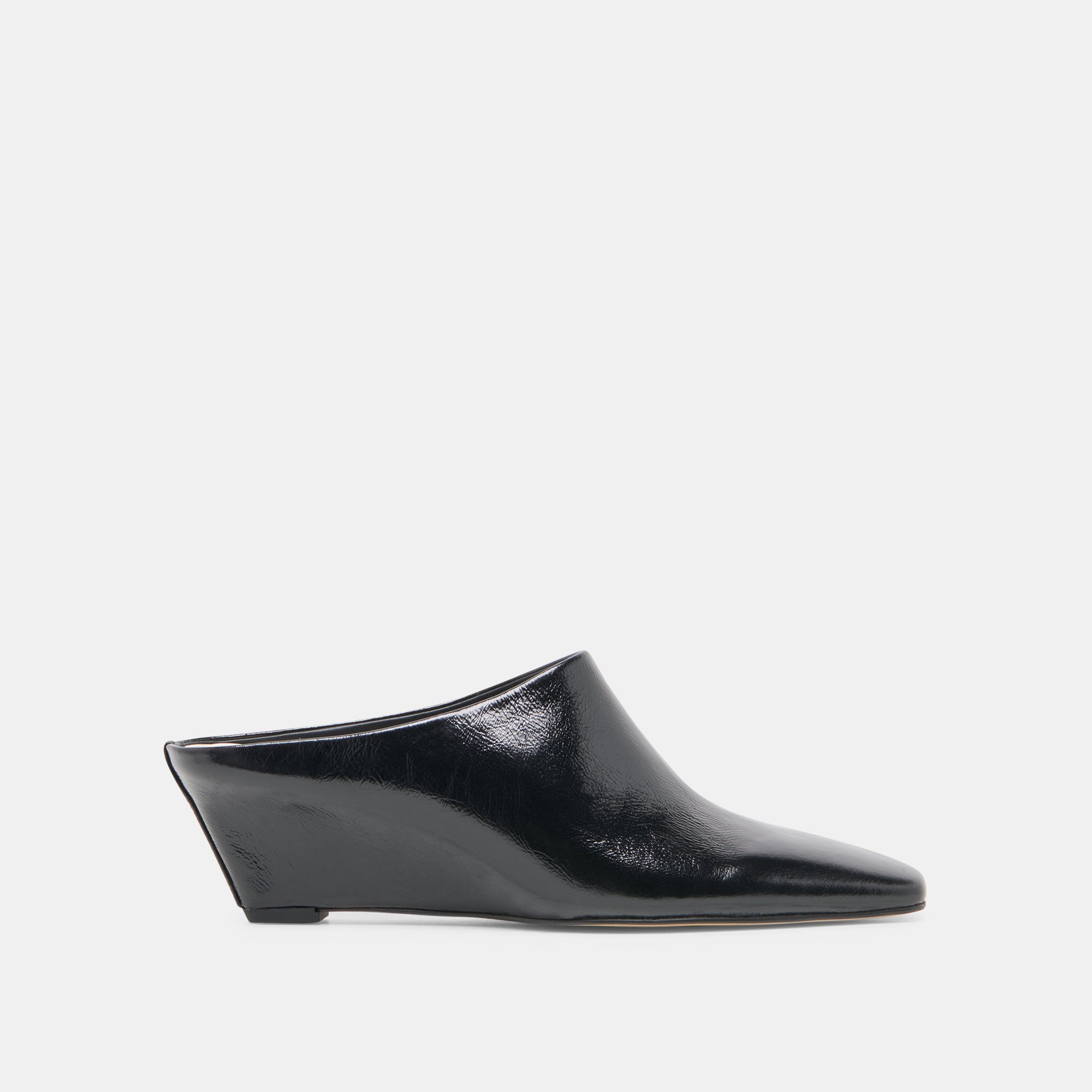 HILAH Midnight Crinkle Patent Closed-Toe Slip-On Wedge Mules | Dolce Vita