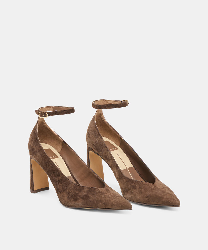 KARSIN HEELS DK BROWN SUEDE