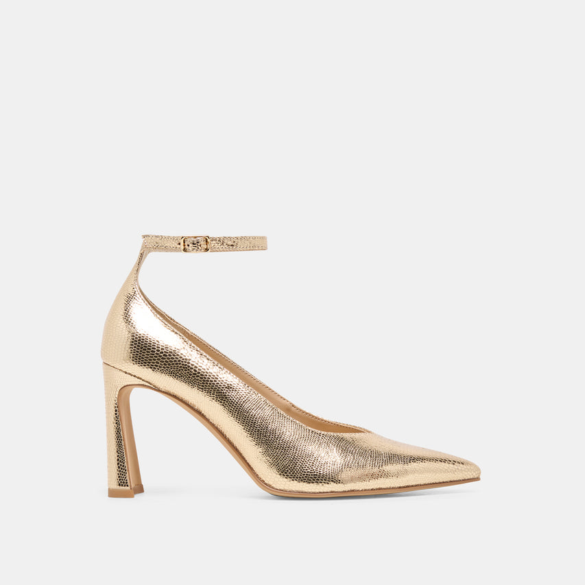 KARSIN HEELS GOLD EMBOSSED LEATHER