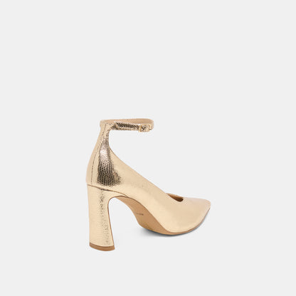 KARSIN HEELS GOLD EMBOSSED LEATHER