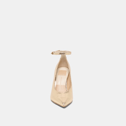 KARSIN HEELS GOLD EMBOSSED LEATHER