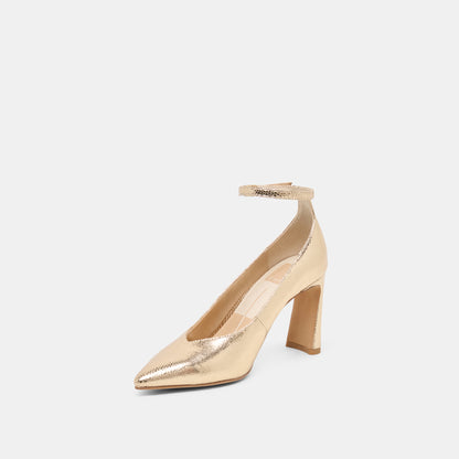 KARSIN HEELS GOLD EMBOSSED LEATHER