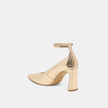 KARSIN HEELS GOLD EMBOSSED LEATHER