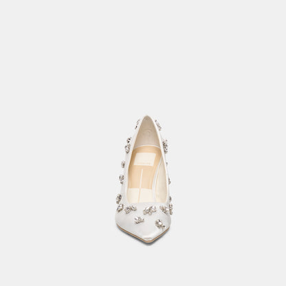 KAYNA RHINESTONE HEELS WHITE SATIN