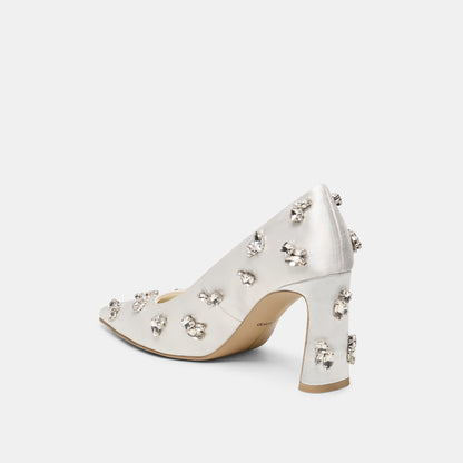 KAYNA RHINESTONE HEELS WHITE SATIN