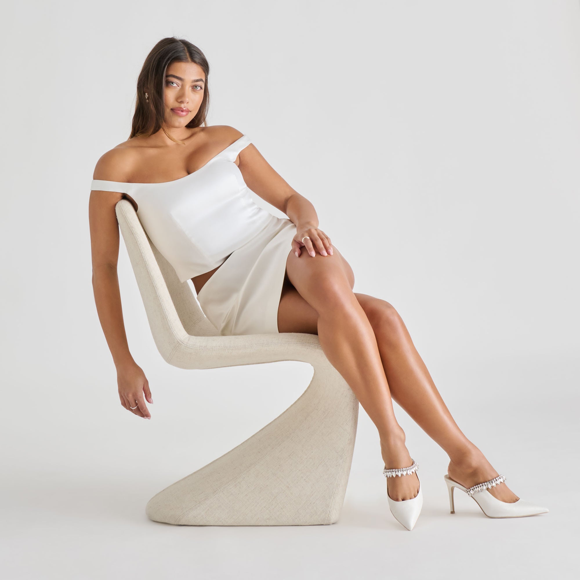 KELI CRYSTAL HEELS WHITE SATIN - view 4