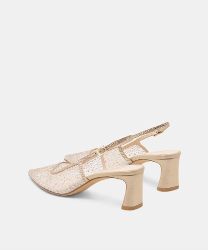 KOKO CRYSTAL HEELS GOLD MESH