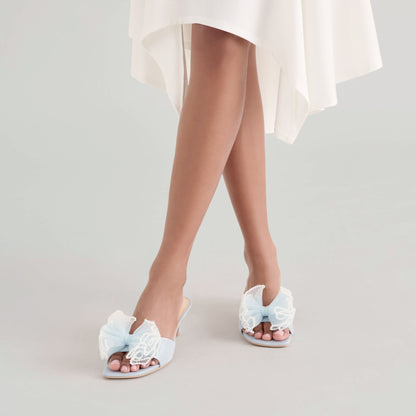NARITA PEARL HEELS LIGHT BLUE SATIN