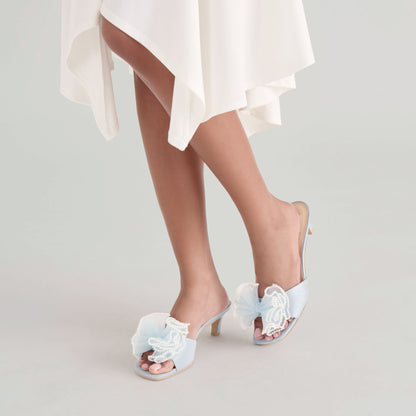 NARITA PEARL HEELS LIGHT BLUE SATIN