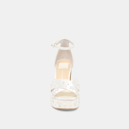 POPPY PEARL HEELS WHITE SATIN