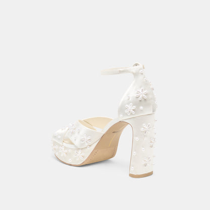 POPPY PEARL HEELS WHITE SATIN