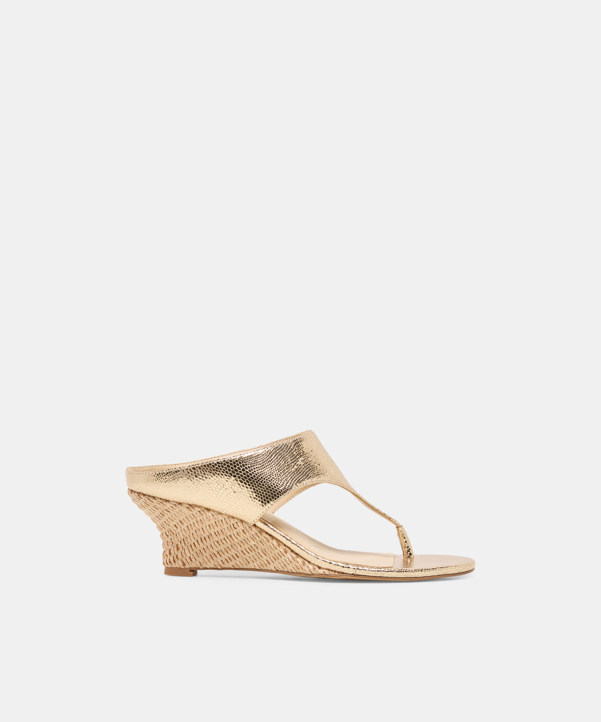 SYMON Gold Embossed Leather Thong Espadrille Wedges | Dolce Vita