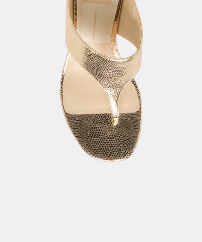 SYMON WEDGES GOLD EMBOSSED LEATHER