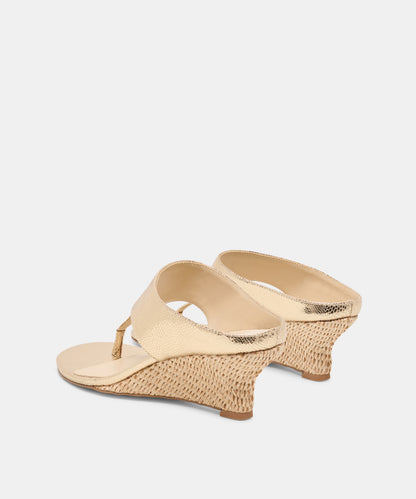 SYMON WEDGES GOLD EMBOSSED LEATHER