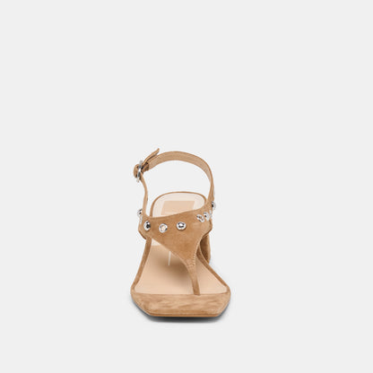 YVES STUD HEELS LT BROWN SUEDE