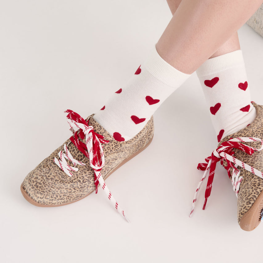 HEARTS CREW SOCKS WHITE RED