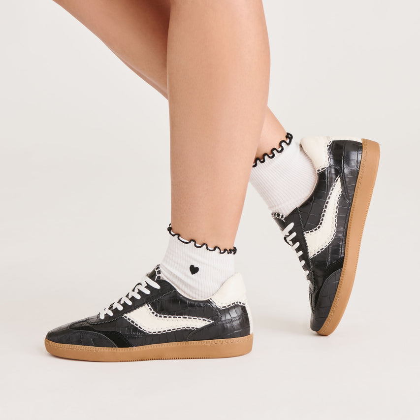 5 PACK EMBROIDERED RIB ANKLET SOCKS WHITE BLACK MULTI