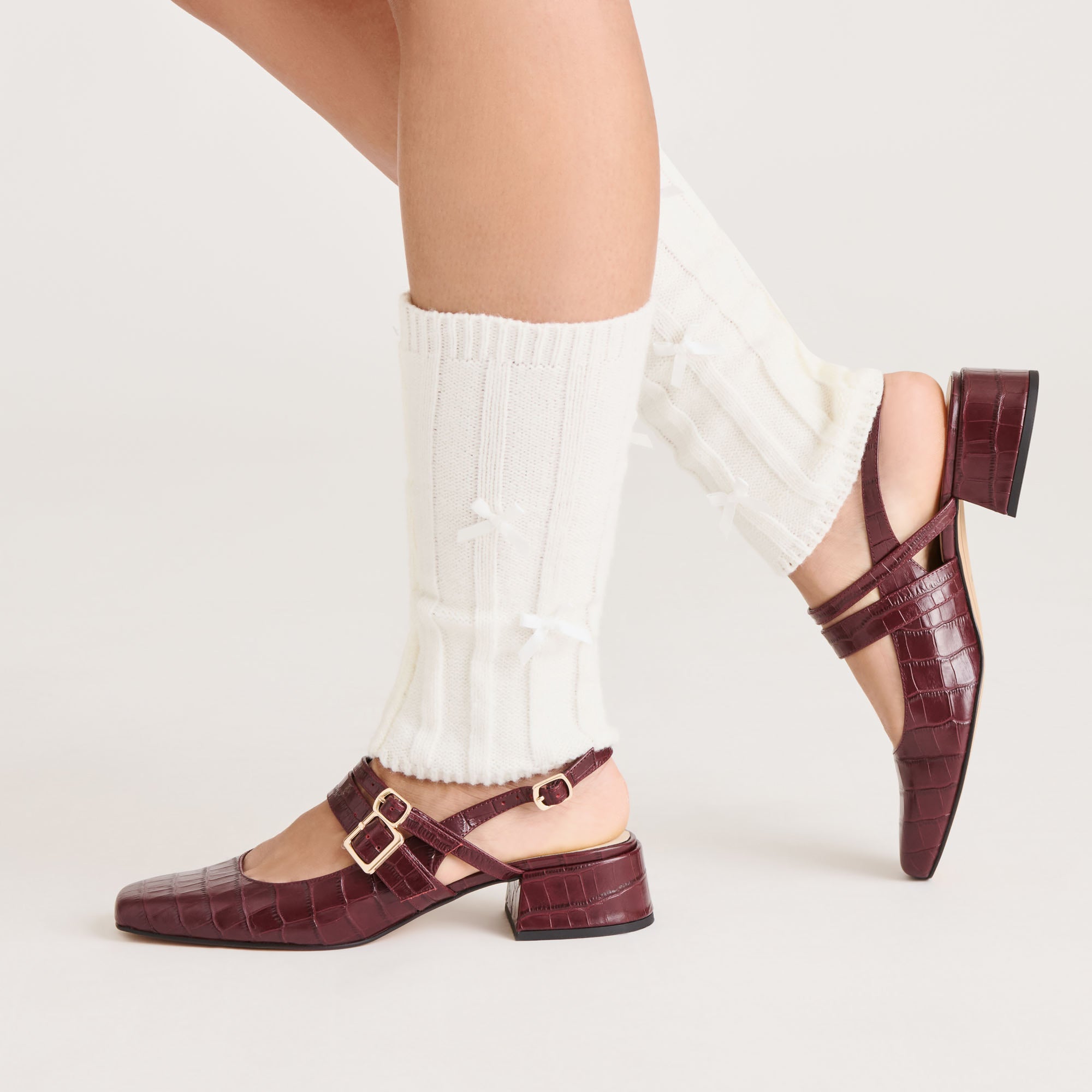 SATIN BOW LEG WARMERS IVORY