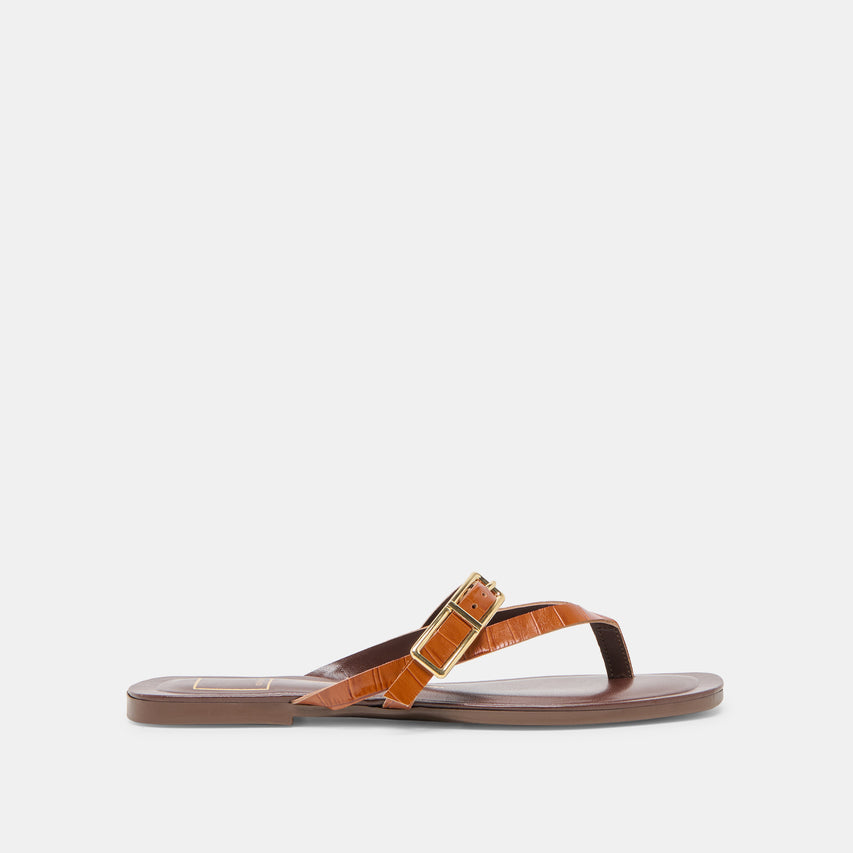 PIERS SANDALS COGNAC CROCO EMBOSSED LEATHER