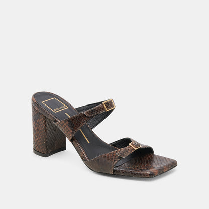 SHANE HEELS DK BROWN SNAKE EMBOSSED