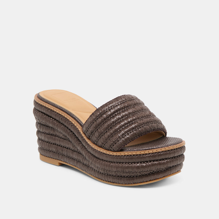 THRONE WEDGES CHOCOLATE RAFFIA