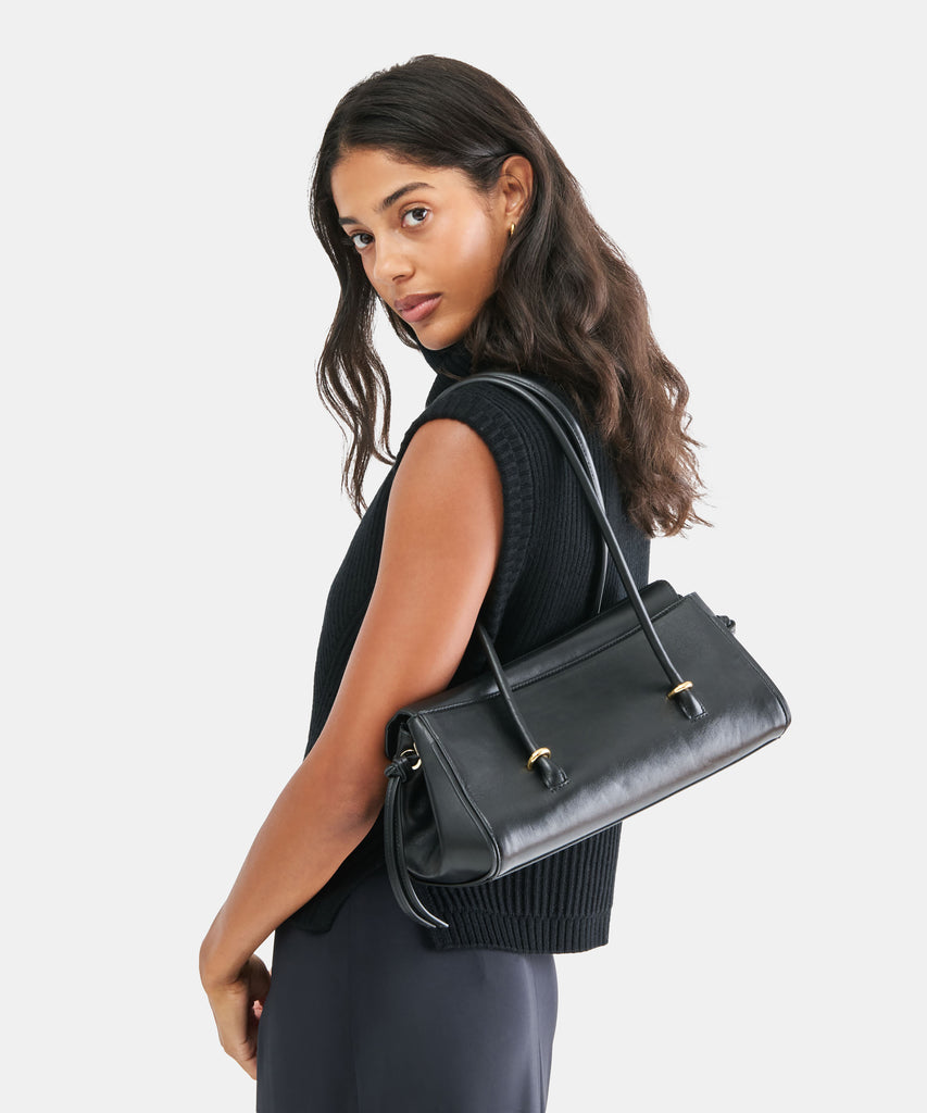 LUSSO SHOULDER BAG BLACK LEATHER