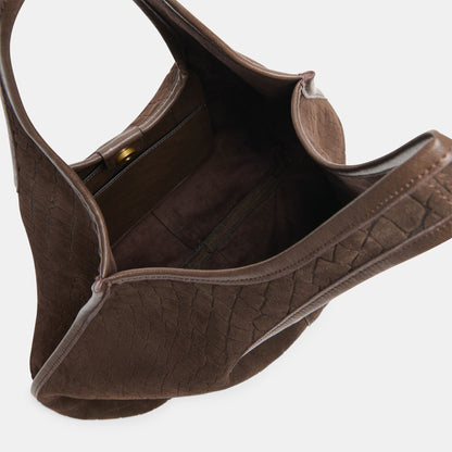 PAVA TOTE MID BROWN EMBOSSED SUEDE