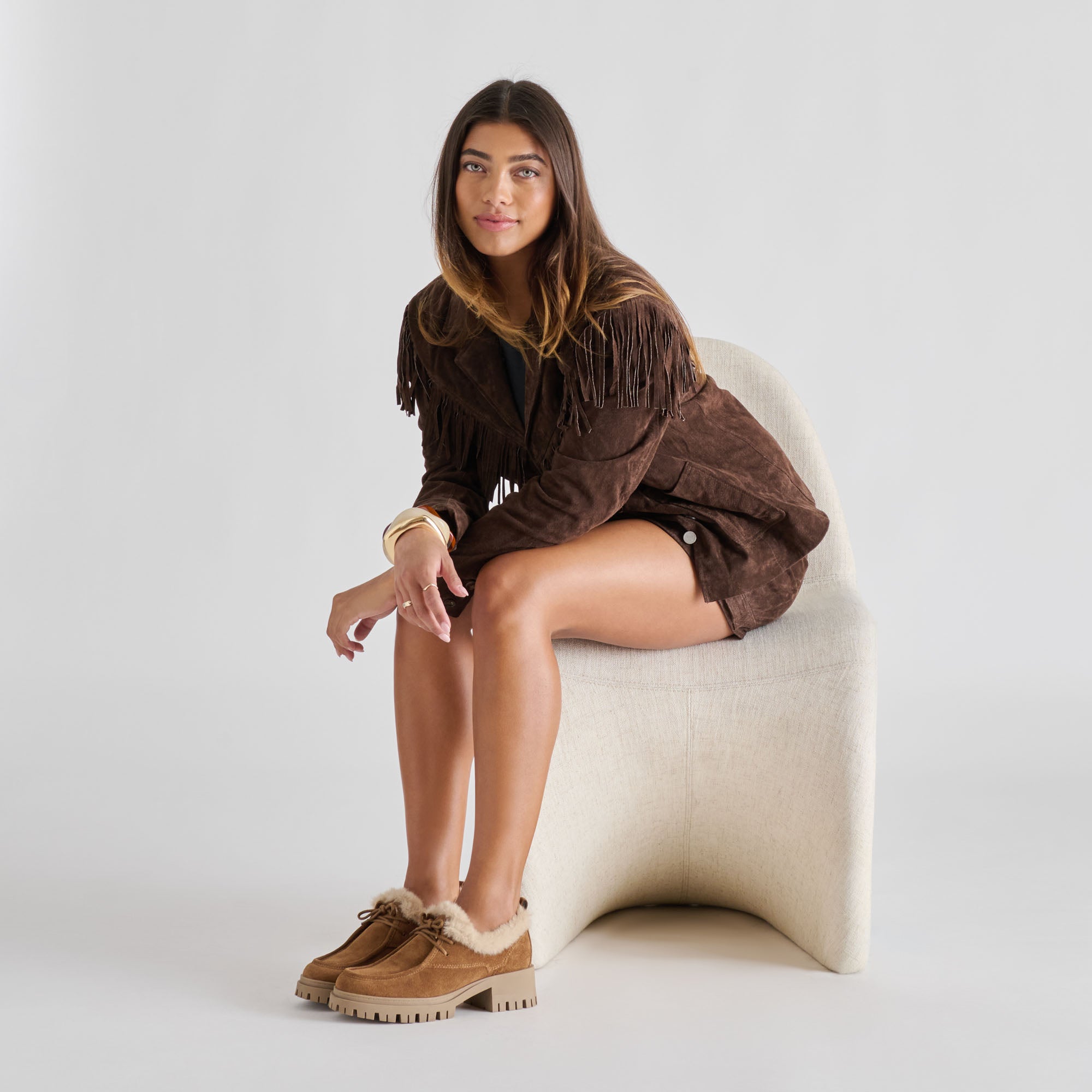 MILZA PLUSH LOAFERS LT BROWN SUEDE