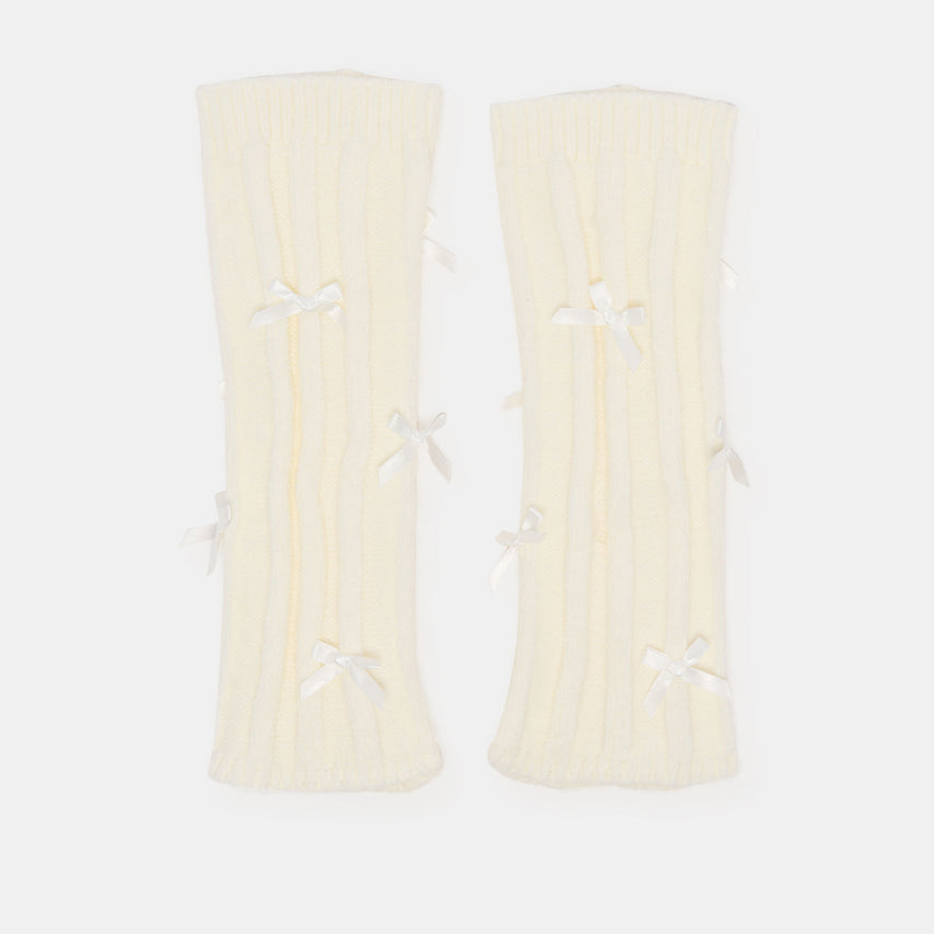 SATIN BOW LEG WARMERS IVORY
