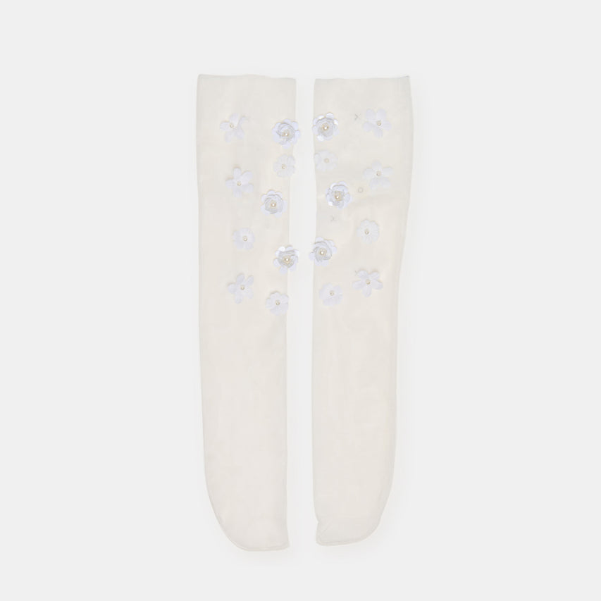 Floral Chiffon White Slouch Socks | Dolce Vita