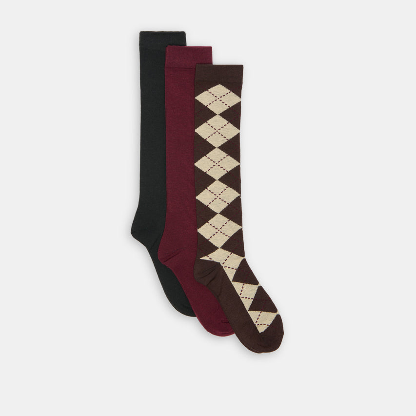 3 Pack Argyle Brown Multi Knee High Socks | Dolce Vita