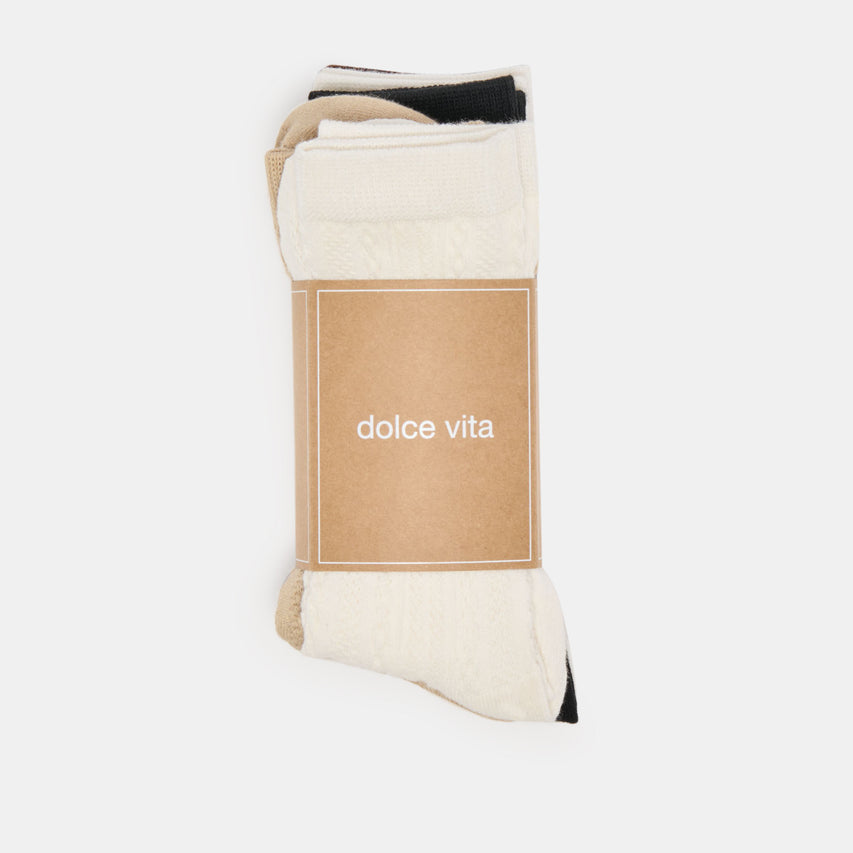5 PACK TEXTURED CREW SOCKS TAN MULTI