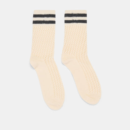 POINTELLE STRIPED SOCKS WHITE BLACK
