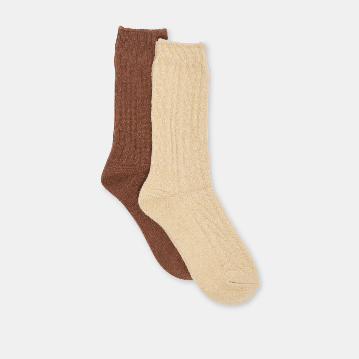 2 Pack Cable Texture Brown Multi Crew Socks | Dolce Vita