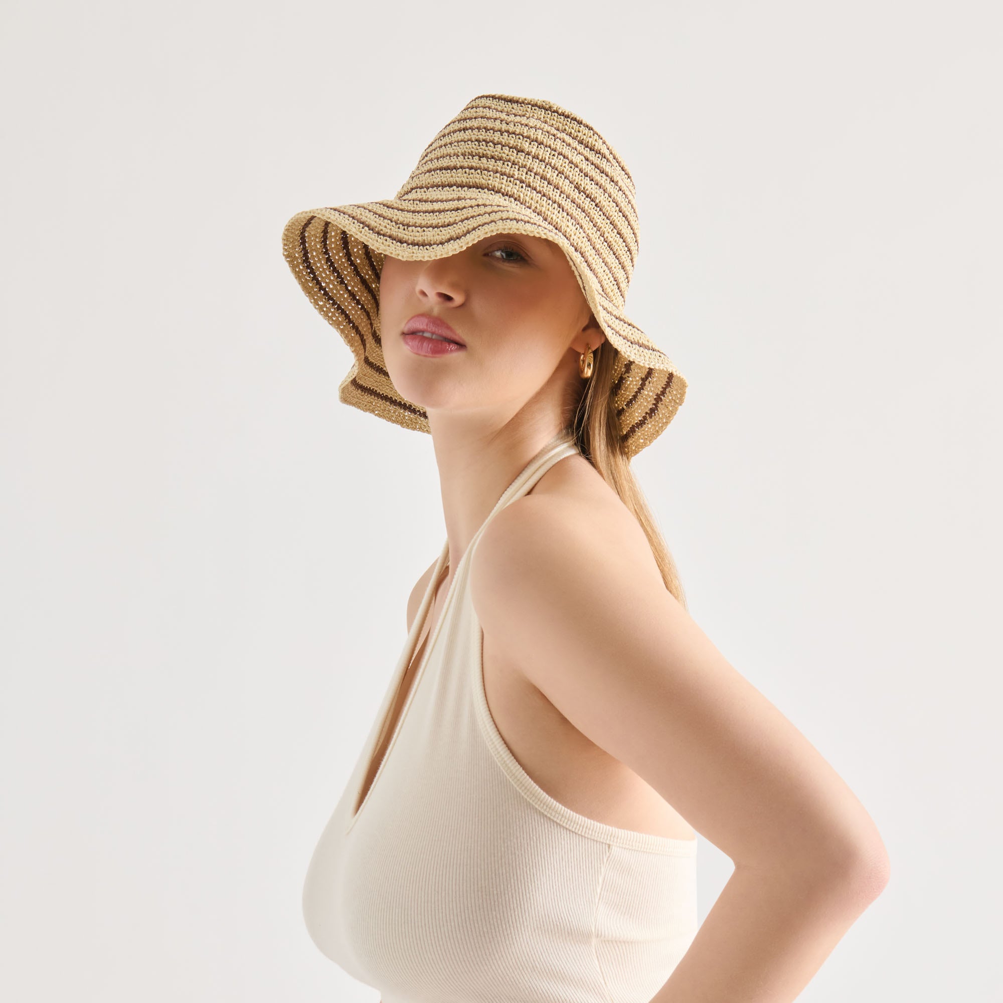 STRIPED STRAW CLOCHE BROWN NATURAL - view 4