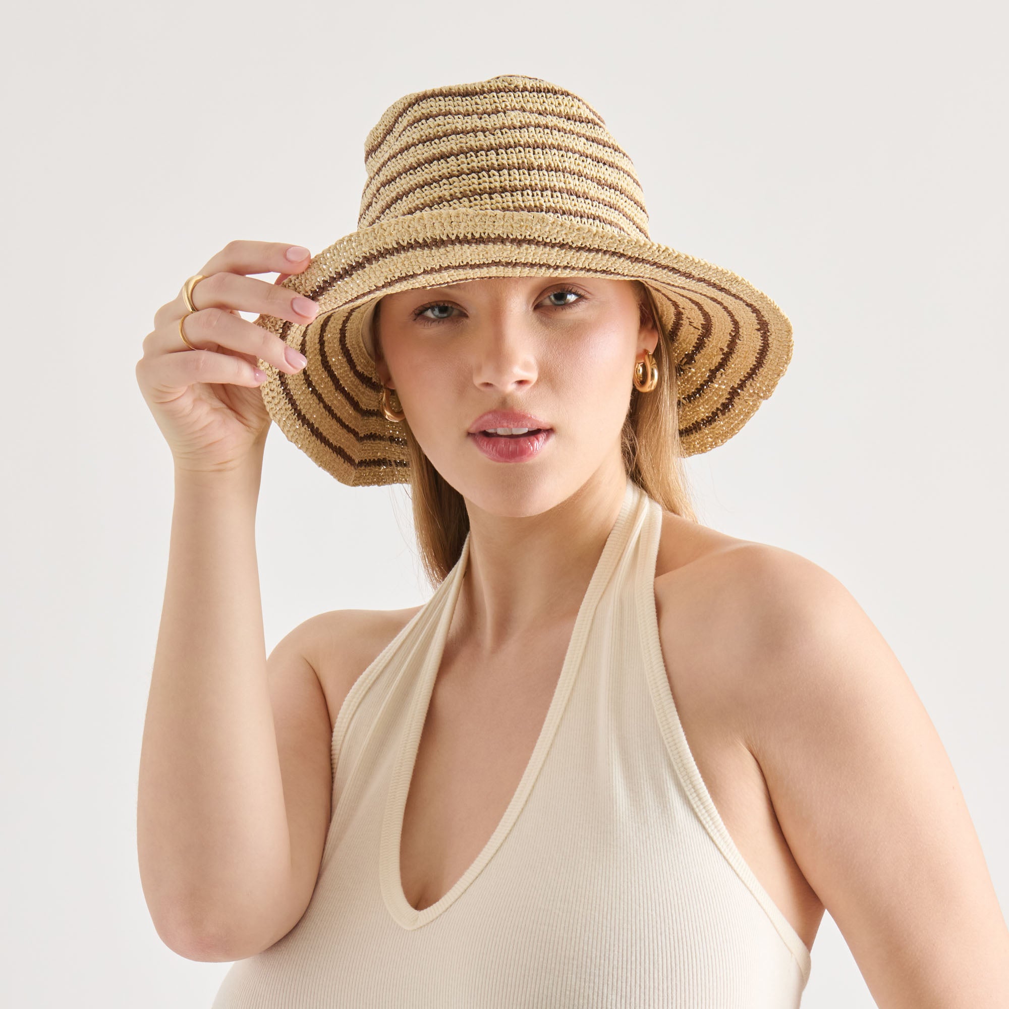 STRIPED STRAW CLOCHE BROWN NATURAL - view 2