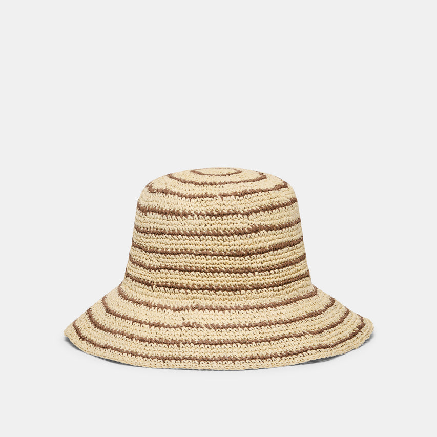Striped Brown Natural Straw Cloche | Dolce Vita