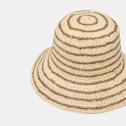 STRIPED STRAW CLOCHE BROWN NATURAL