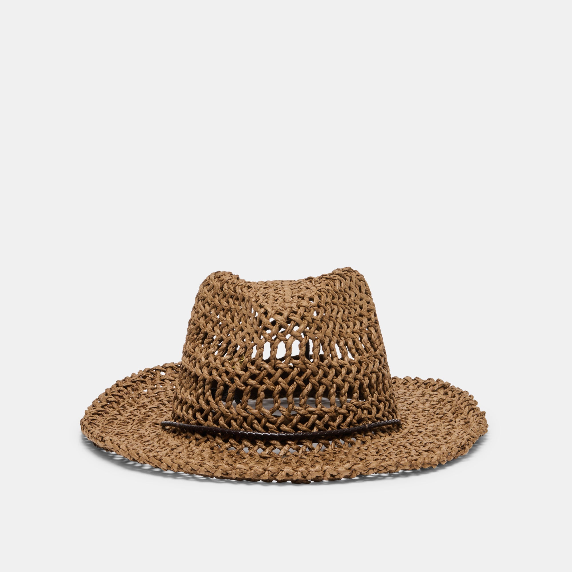 Thick Weave Dark Brown Cowboy Hat with Strap | Dolce Vita