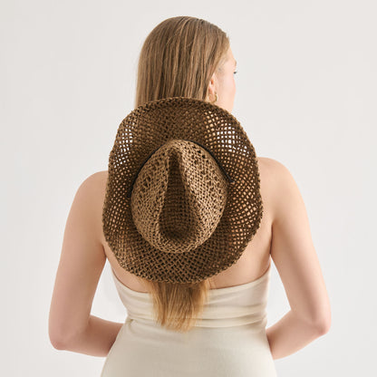THICK WEAVE COWBOY HAT DARK BROWN
