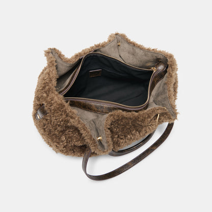 NOMAD TOTE CHOCOLATE FAUX FUR