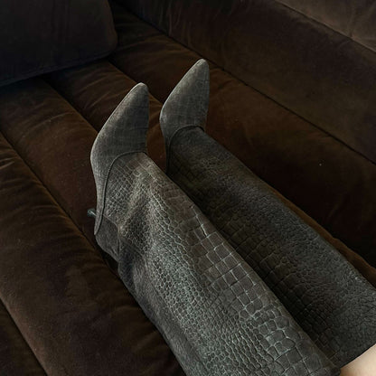 ROXLA BOOTS OLIVE CROCO EMBOSSED LEATHER