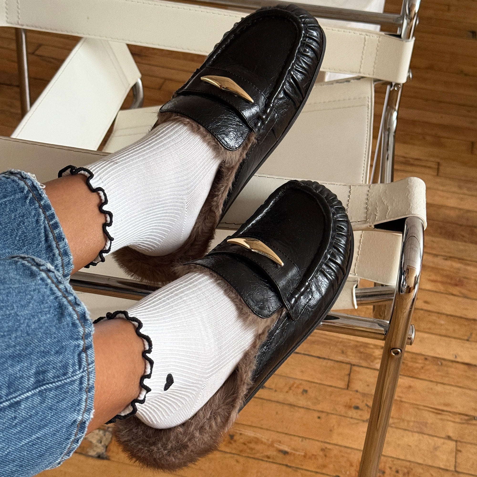 JODERO PLUSH FLATS BLACK LEATHER - view 4