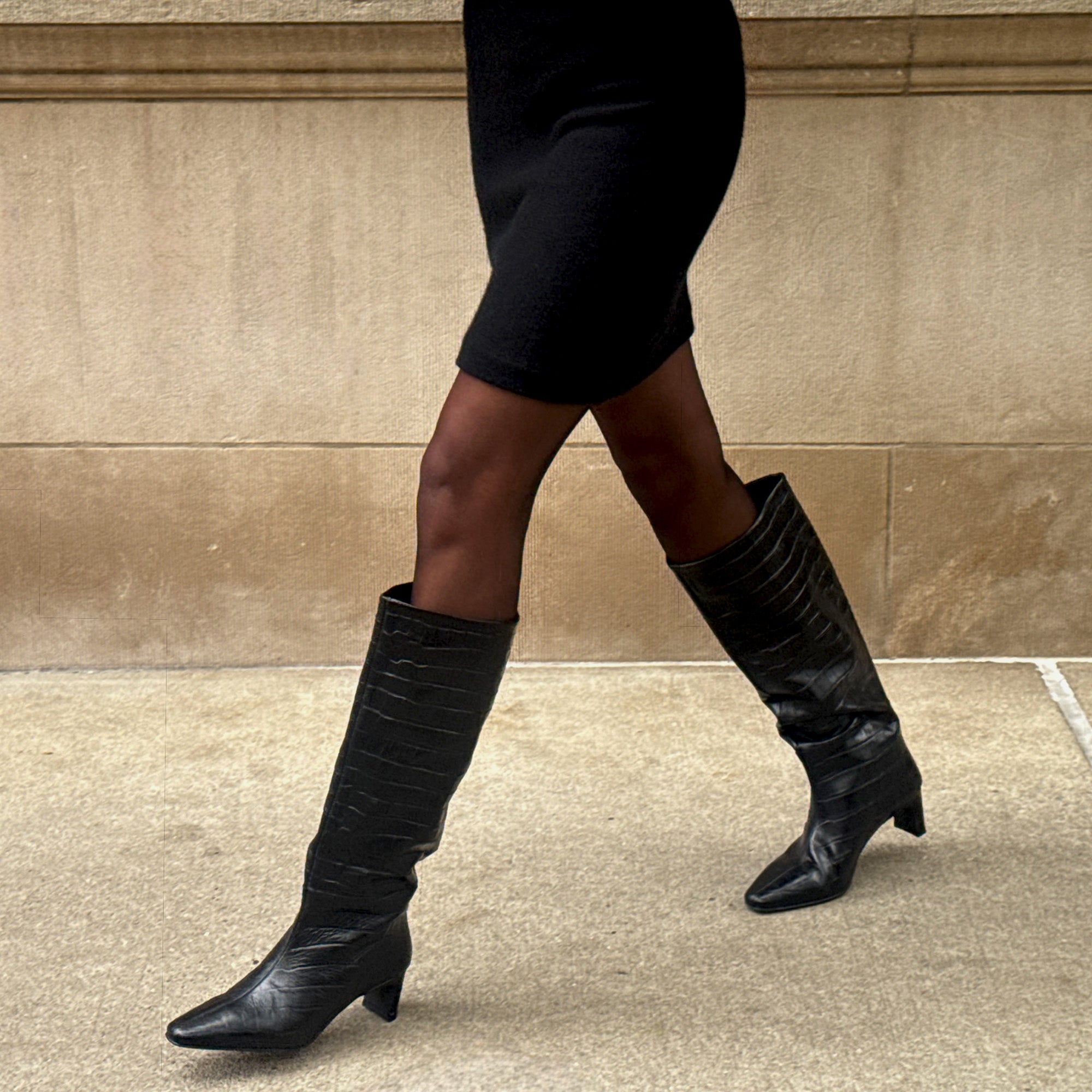 TRIXI BOOTS NOIR CROCO EMBOSSED LEATHER