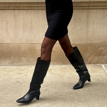 TRIXI BOOTS NOIR CROCO EMBOSSED LEATHER