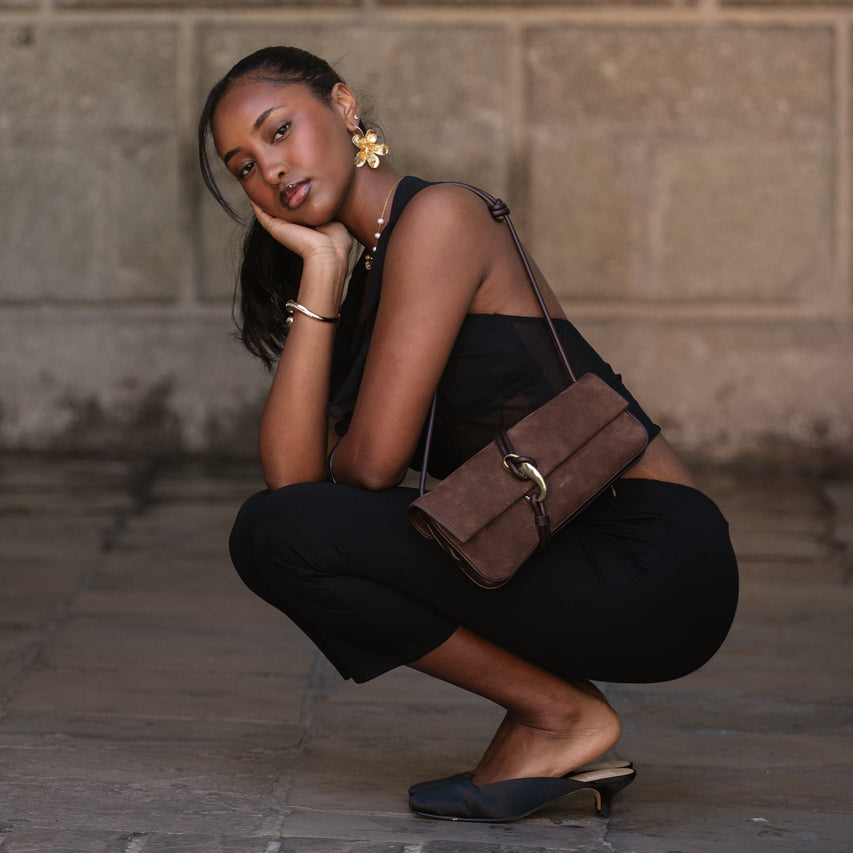 ALICE SHOULDER BAG CHOCOLATE SUEDE